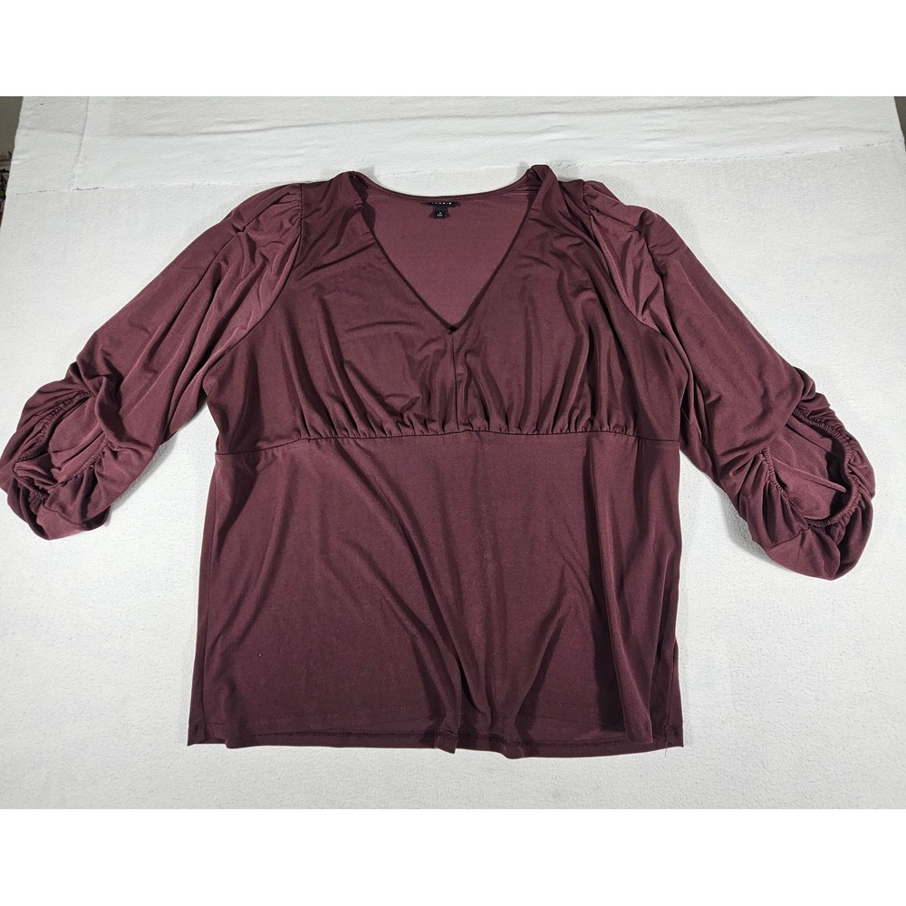 Torrid Women Plus Size 3 Wine Burgundy V-Neck Ruched 3/4 Sleeve Empire Waist Top